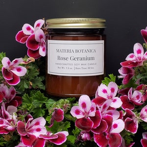 Rose Geranium Botanical Aromatherapy Soy Candle, All Natural-100% Essential Oil