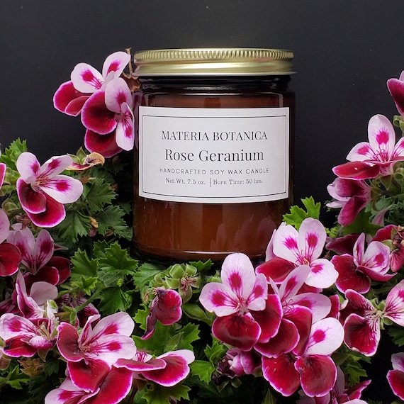 Rose Geranium Botanical Aromatherapy Soy Candle, All Natural-100