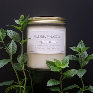 Peppermint Botanical Aromatherapy Soy Candle, All Natural - 100% Essential Oil