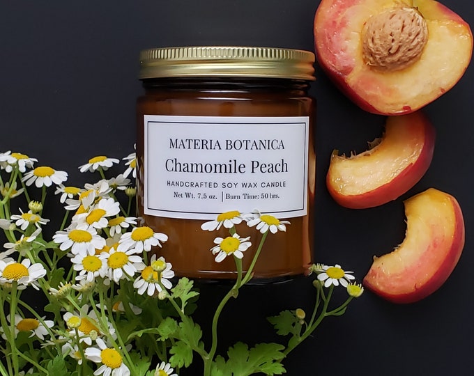 Chamomile Peach Botanical Aromatherapy Soy Candle, All Natural-100% Essential Oil