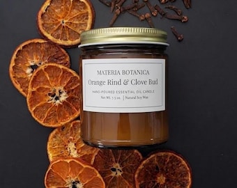 Duftkerze mit Orangenschale und Nelkenknospen, Aromatherapie-Sojakerze – Ätherische Öle, Gemütliches Geschenk, Handgefertigt, 213 g