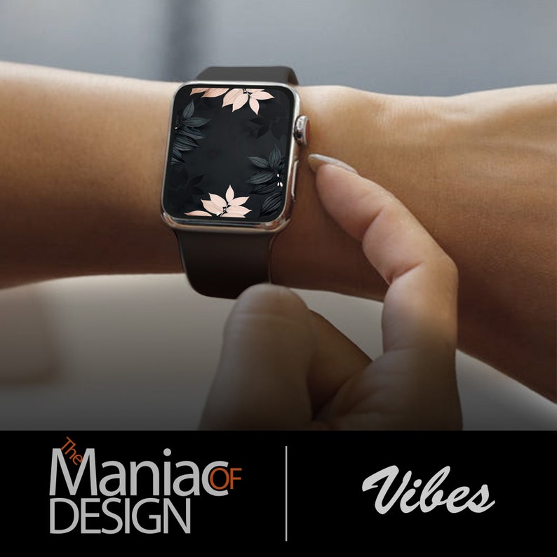 Apple Watch Wallpaper Dark Floral Wallpaper Apple Watch Face Black Flowers Wallpaper Download PNG image 2