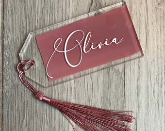 Blush Acrylic Name Places with matching tassel - Perfect for Wedding - Party - Celebration - Hen Party - Briday Shower - Baby Shower