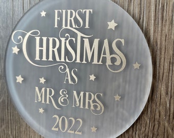 First Year Married Bauble - Christmas Gift for newlyweds - Handmade Frosted Bauble