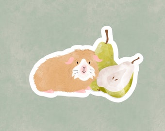 Cute Guinea Pig with Pear, Gloss Die Cut Sticker, Pet Art