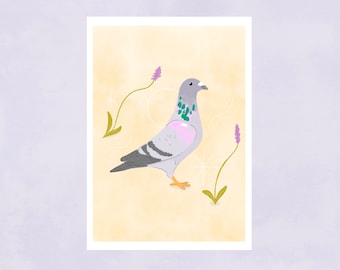 Pastel Yellow Pigeon Art Print, Wall Art, Home Decor