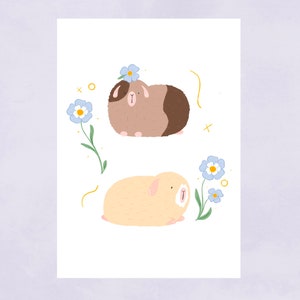 Illustratie cavia twee lentes, kunstafdruk, wanddecoratie