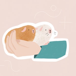 Holding Two Guinea Pig, illustrated  Gloss Die Cut Sticker