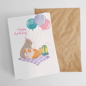 Meerschweinchen Geburtstagsballonkarte, A6, Grußkarte, illustrierte Haustierkarte
