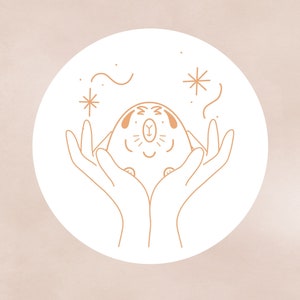Guinea Pig Cuddle in Hands Line Art Circle Gloss Die Cut Sticker,