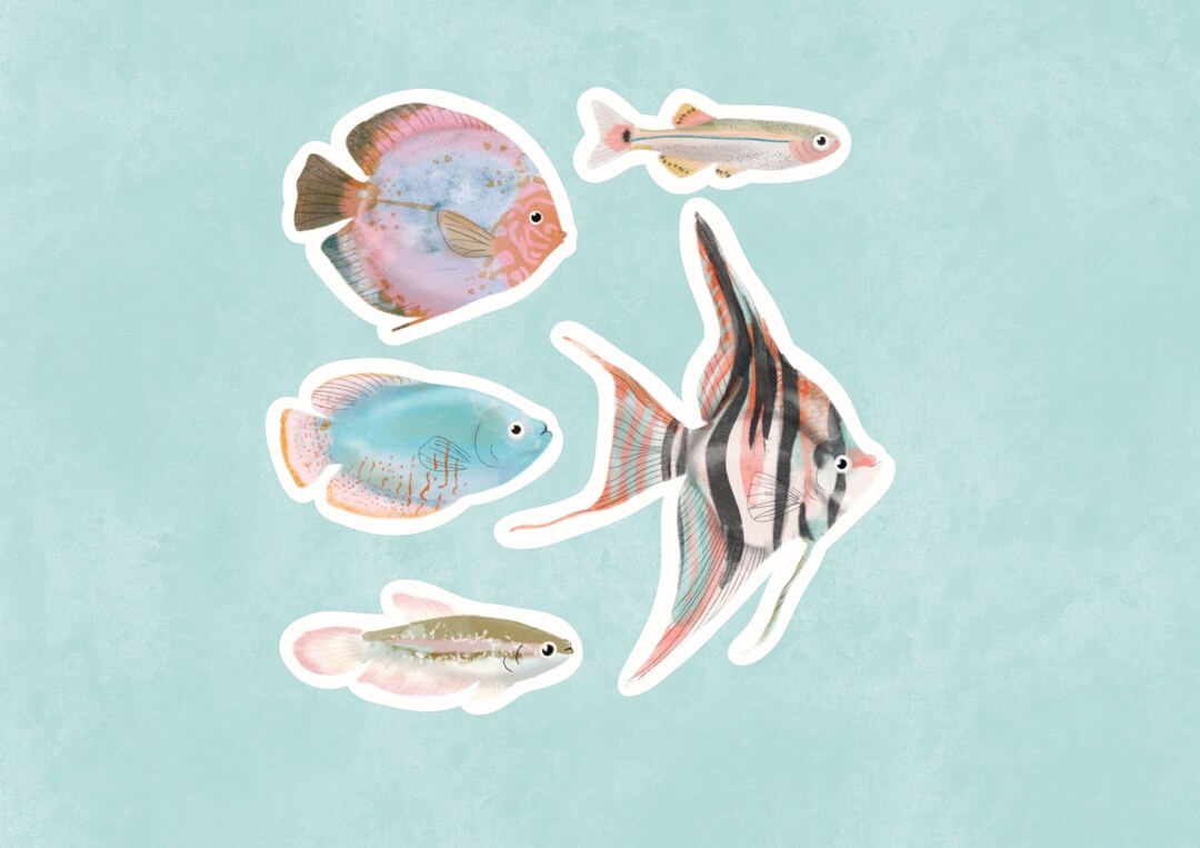 Pastel Fish Sticker Set, Diecut Sticker Pack, Cute Illustrated Animal ...