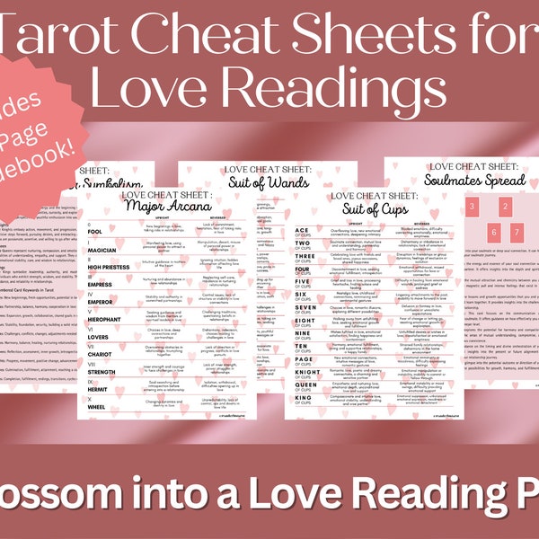 Love Tarot Cheat Sheets and Mini Guidebook | Interpret Tarot for Love | Major and Minor Arcana, Upright & Reversed | Printable PDF Download