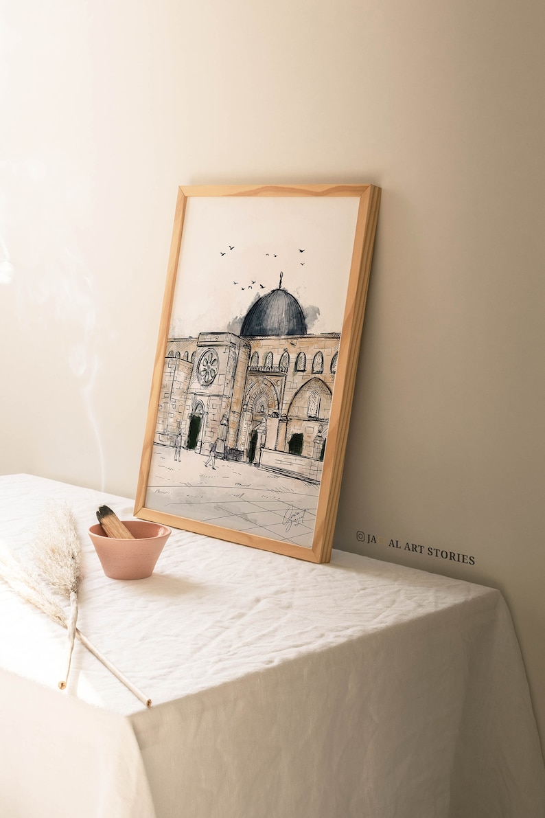 The Real Masjid Al Aqsa Digital Sketch Painting, Masjidil Aqsa Palestine, Morocco home decor, Al Aqsa Mosque Downloadable Art image 2
