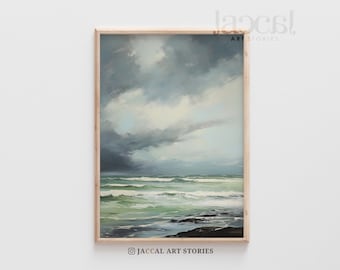 Ocean Green Sea Art Print, Abstract Watercolor Painting, Printable Wall Art, Sage Green Interior Coastal Home Decor, Modern Minimalist Decor