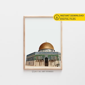 Digital Painting of Dome of the Rock (Qubbah as-Sakhra), Masjid al-Aqsa, Morocco home decor, Islamic Architecture Landmarks