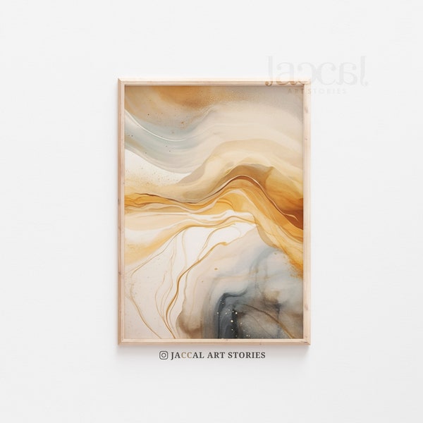 Geological Spectrum Abstract Modern Pouring Printable Art, Neutral Aesthetic Gold, Yellow and Brown Mid-Century Art, Aesthetic Room Decor