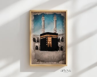 Kaaba Painting Islamic Printable Wall Art – Mecca (Makkah) Abstract Mosque Artwork – Downloadable Islamic Poster for Modern Home Decor