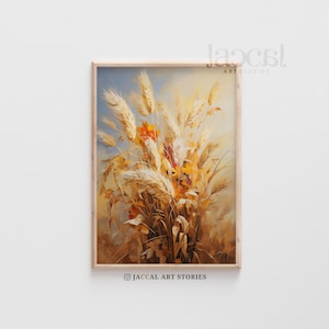 Art abstrait photoréaliste des champs de blé Golden Harvest, peinture à l'huile de fleurs, téléchargement numérique, floral doré, art de la nature, décoration d'intérieur