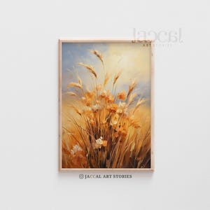 Harvest Hymn Sunny Long Grass Abstract Floral Painting Digital Art Print Golden Sunrise Orange - Aesthetic Wall Decor, Contemporary art