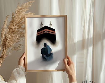 Muslim Couple & the Kaaba (Baitullah) Masjidil Haram - Mecca Islam Wedding Couple Gifts Downloadable Wall Art - Islamic Printable Wall Art