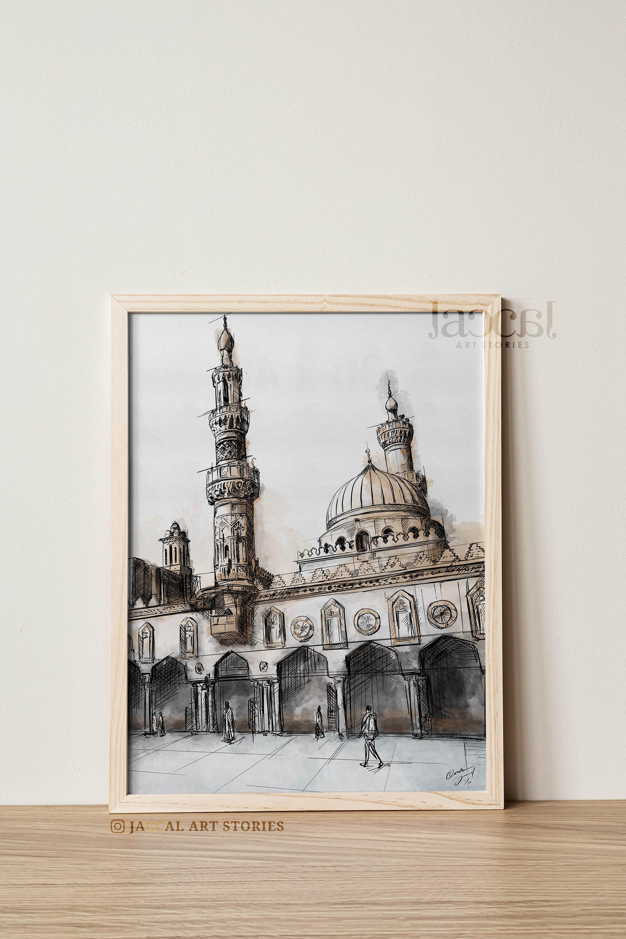 Al Azhar Mosque - Cairo - Egypt Watercolor Painting, Islamic Masjid ...