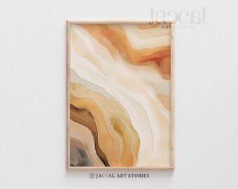 Earthy Resonance Beige Brown Swirls Watercolor Abstract Fluid Gold Lines Printable Art Aesthetic Sophisticated Decor Downloadable Prints