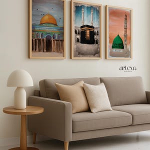 3 Piece Printable Wall Art of Islamic Landmarks Kaaba Mecca Dome of the Rock and Masjid Nabawi Medina, Ramadan Decor, Islam Downloadable Art image 6
