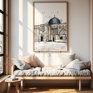 The Real Masjid Al Aqsa Digital Sketch Painting, Masjidil Aqsa Palestine, Morocco home decor, Al Aqsa Mosque Downloadable Art image 3