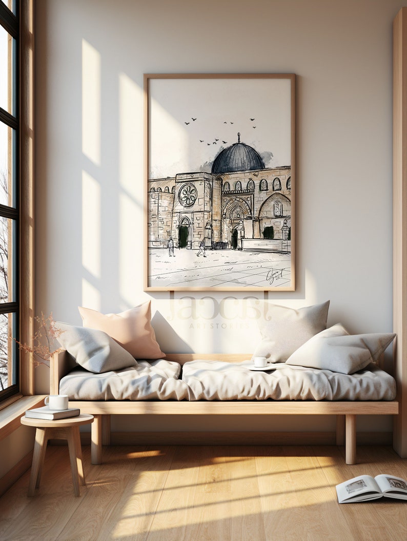 The Real Masjid Al Aqsa Digital Sketch Painting, Masjidil Aqsa Palestine, Morocco home decor, Al Aqsa Mosque Downloadable Art image 3