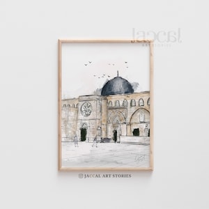 The Real Masjid Al Aqsa Digital Sketch Painting, Masjidil Aqsa Palestine, Morocco home decor, Al Aqsa Mosque Downloadable Art image 1