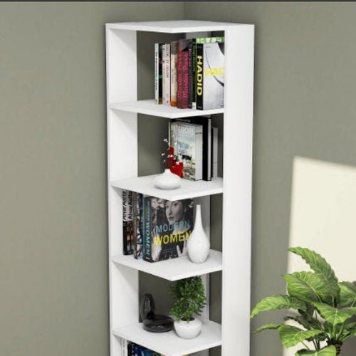Corner Bookshelves White Decorative Bookcase Etsy
