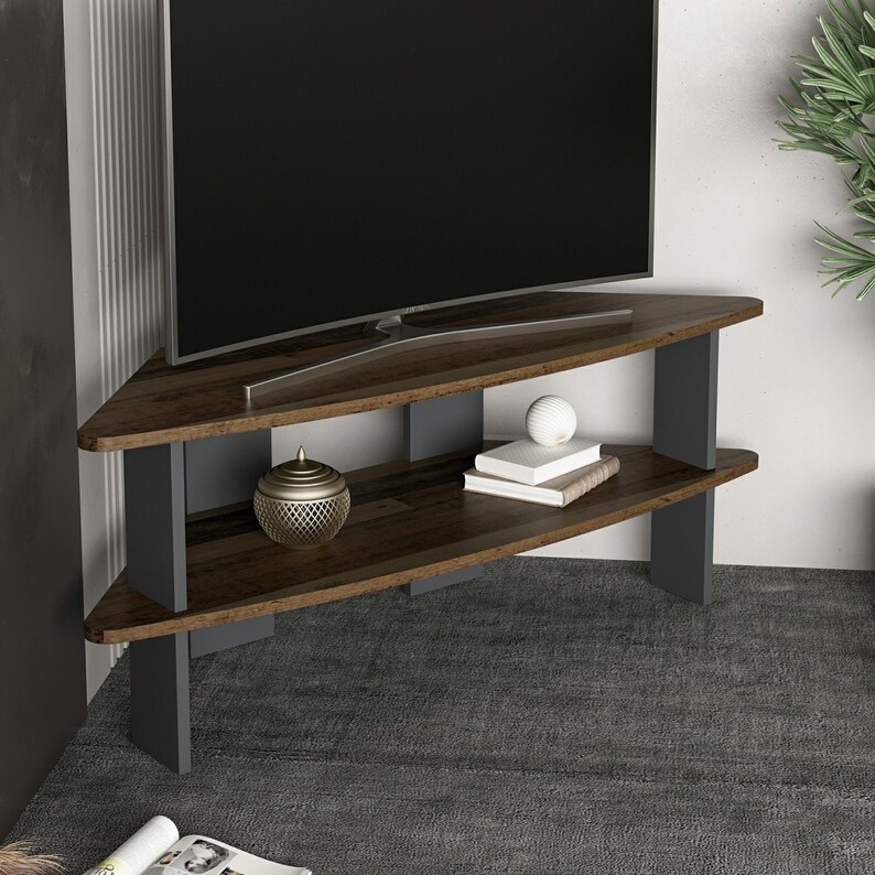 Corner Tv Unit Wooden Decorative Tv Stand Etsy