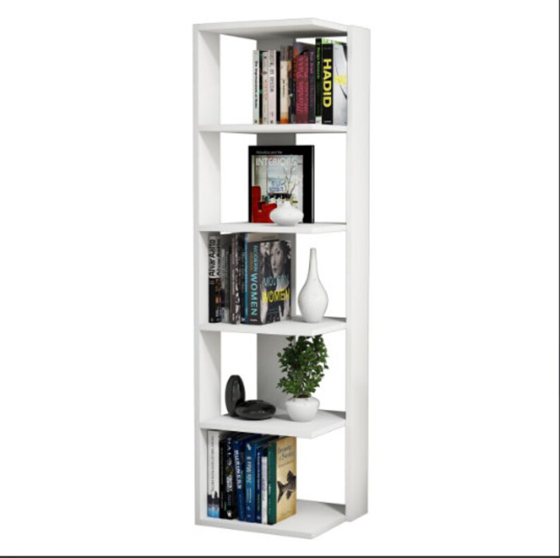 Corner Bookshelves White Decorative Bookcase Etsy