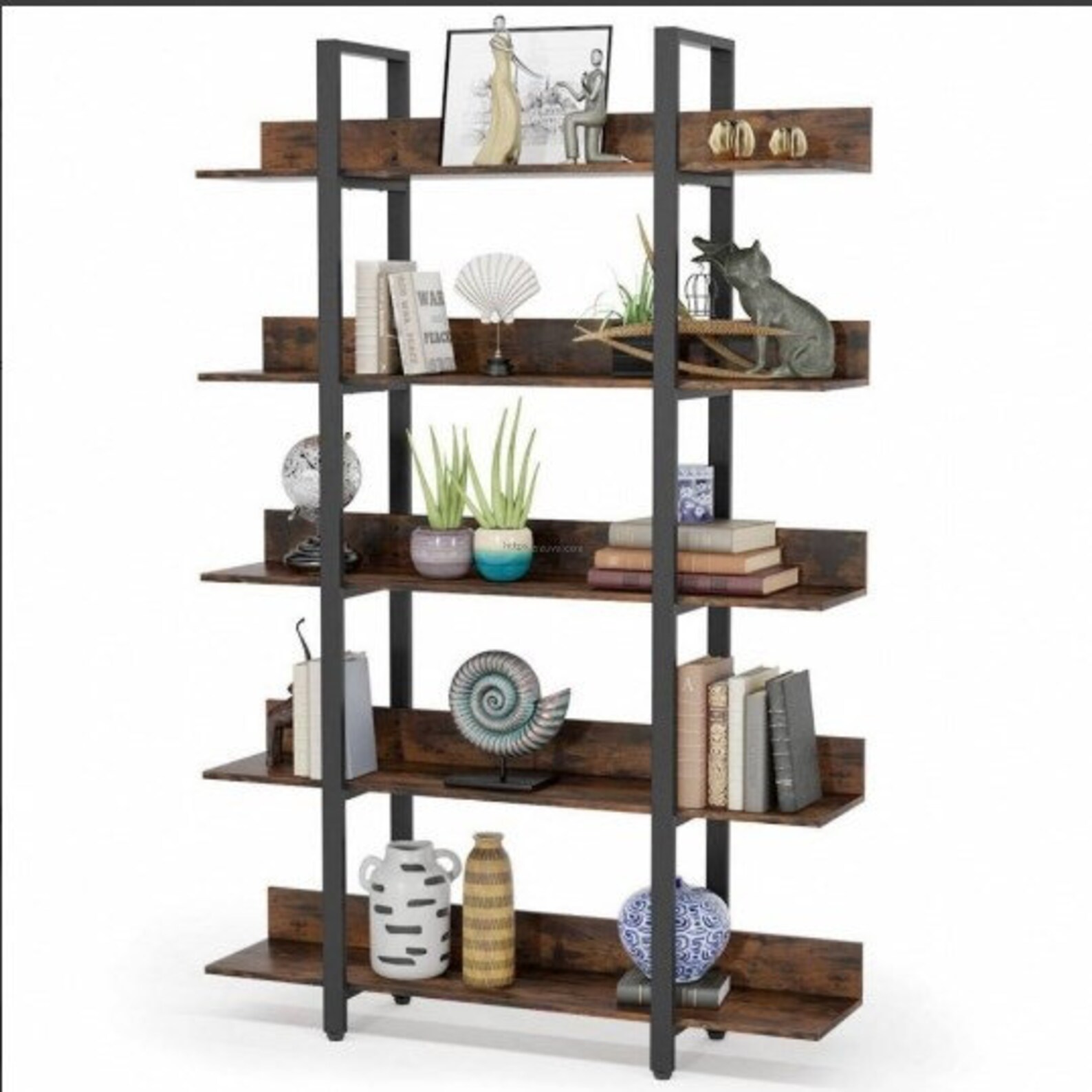 5 Shelves Modern Bookcase Dark Walnut Bookshelf Etsy