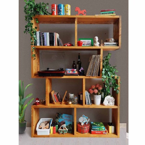 Large Wooden Bookshelf Massive Decorative Bookcase Etsy