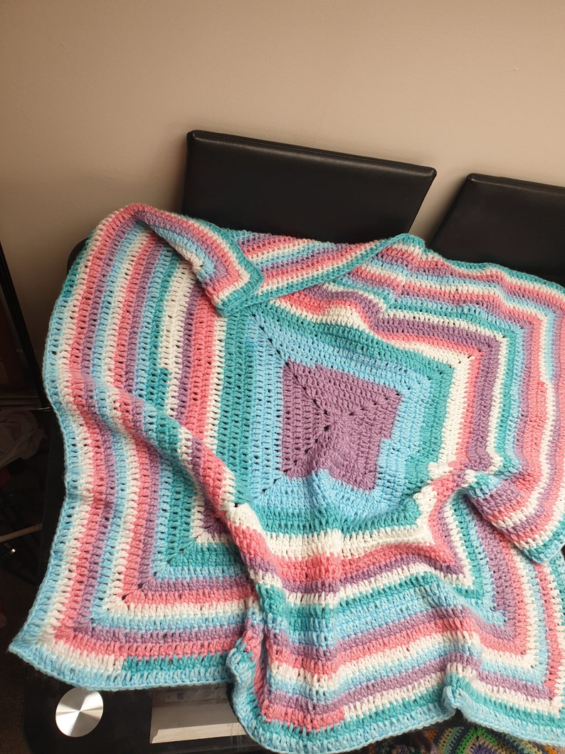 Beautiful soft pink and blue baby crocheted blanket. Etsy