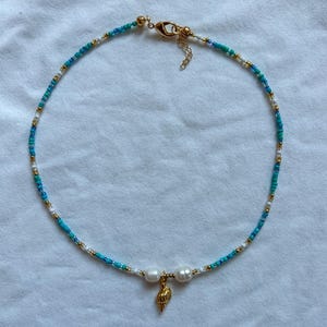 Ocean Dreams Beaded Necklace | Gold Charm Necklace | Gold Plated Necklace | Beads Choker | Pearl Jewellery | Summer Jewelry | Jewellery Gift image 1