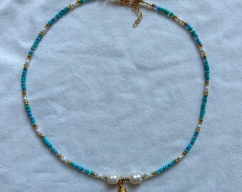 Ocean Dreams Beaded Necklace | Gold Charm Necklace | Gold Plated Necklace | Beads Choker | Pearl Jewellery | Summer Jewelry | Jewellery Gift