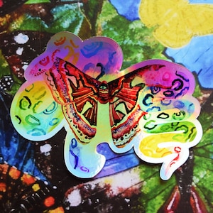 Adesivo Atlas Holográfico | Mariposa Atlas | Adesivo Psicodélico | Adesivo Alucinante | Arte Estranha | Adesivo Arco-Íris | Adesivo Mariposa | Cobras Alucinantes