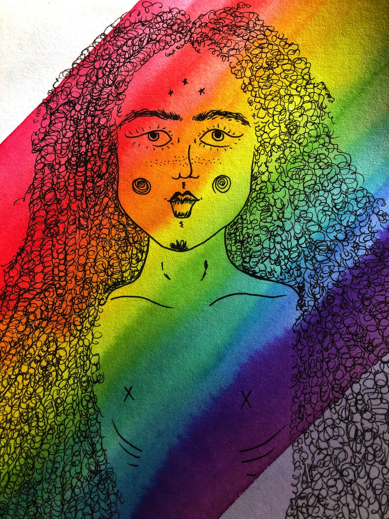 Them Watercolor Painting LGBTQ Art,Psychedelic Prism Psychedelic Mini Painting Rainbow Art Trippy Rainbow Art Trippy Art Mini Painting