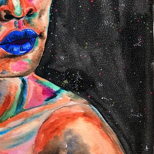 Saturn Girl Watercolor Painting, Planetary Painting, Astronomy Art, Psychedelic Art, Trippy Art,Trippy Space Art,Astrology Art,Gifts for her image 7