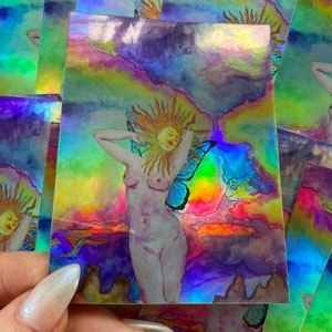 Holographic Sticker "Leave Me to Wander Here" | Goddess Sticker | Trippy Sticker | Psychedelic Sticker | Fairy Sticker | Butterfly Wings