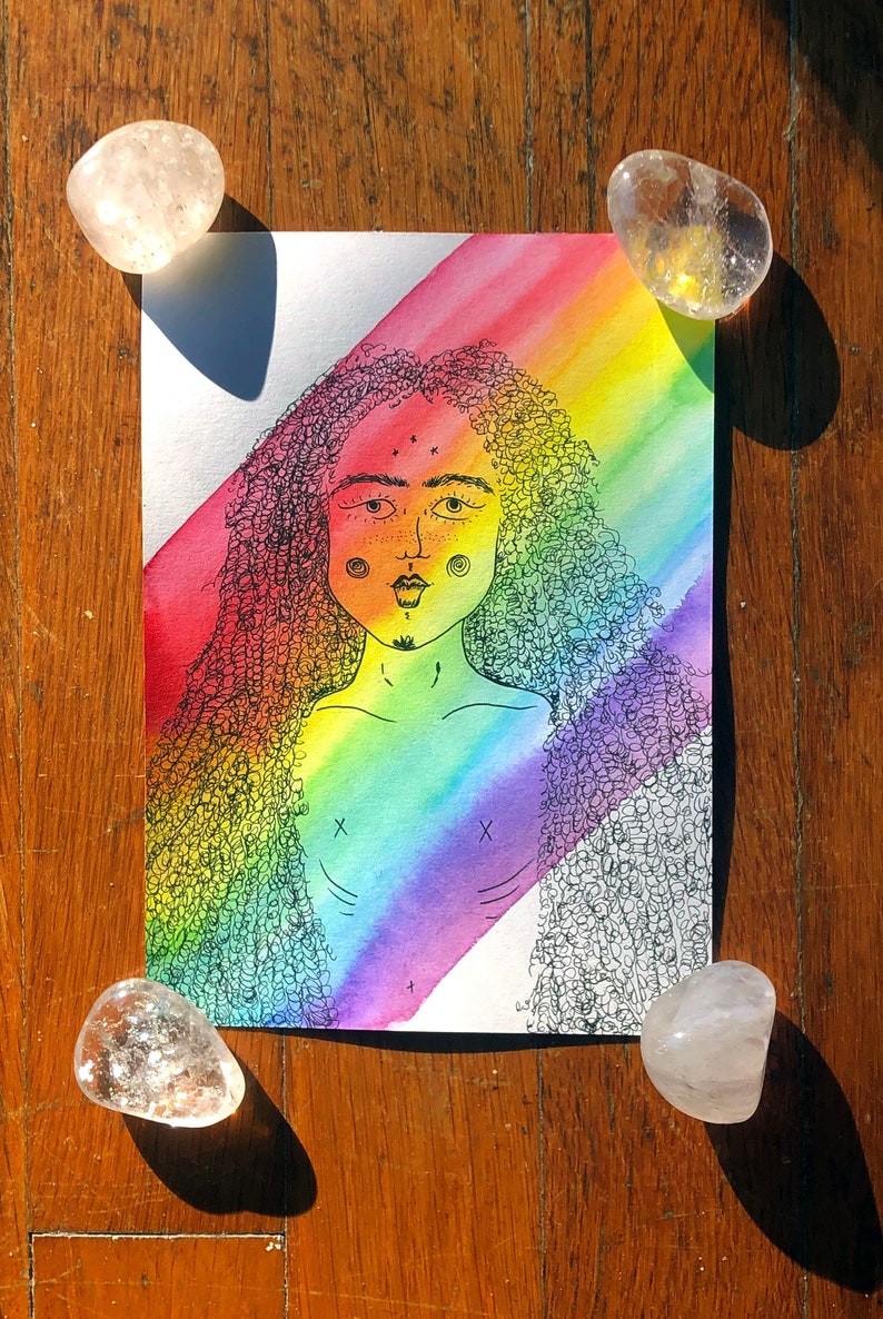 Them Watercolor Painting LGBTQ Art,Psychedelic Prism Psychedelic Mini Painting Rainbow Art Trippy Rainbow Art Trippy Art Mini Painting
