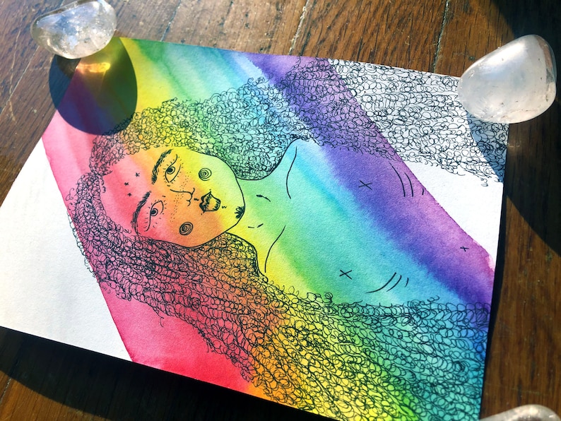 Them Watercolor Painting LGBTQ Art,Psychedelic Prism Psychedelic Mini Painting Rainbow Art Trippy Rainbow Art Trippy Art Mini Painting