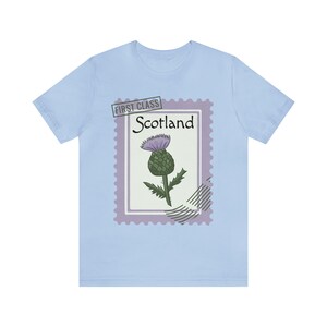 Scotland T-shirt Scottish Thistle Stamp | Unisex Jersey Short Sleeve Tee Baby Blue