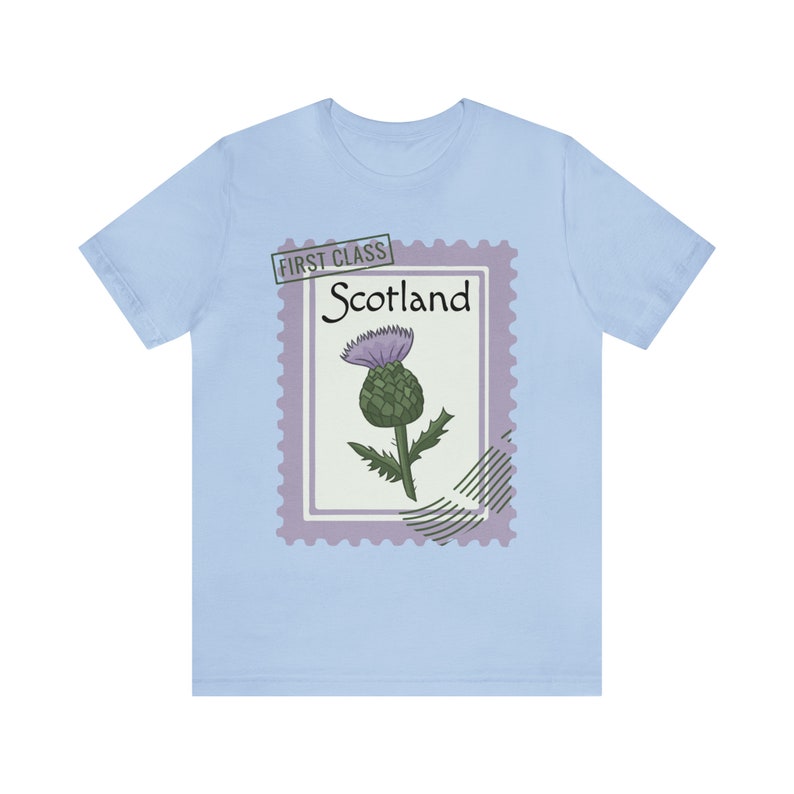 Scotland T-shirt Scottish Thistle Stamp | Unisex Jersey Short Sleeve Tee Baby Blue