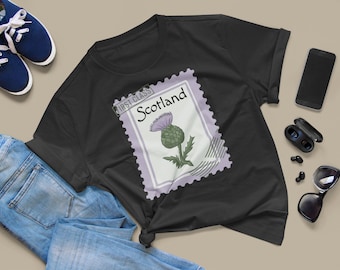Scotland T-shirt Scottish Thistle Stamp | Unisex Jersey Short Sleeve Tee