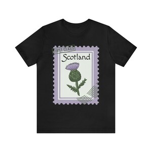 Scotland T-shirt Scottish Thistle Stamp | Unisex Jersey Short Sleeve Tee Black