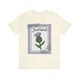Scotland T-shirt Scottish Thistle Stamp | Unisex Jersey Short Sleeve Tee Natural