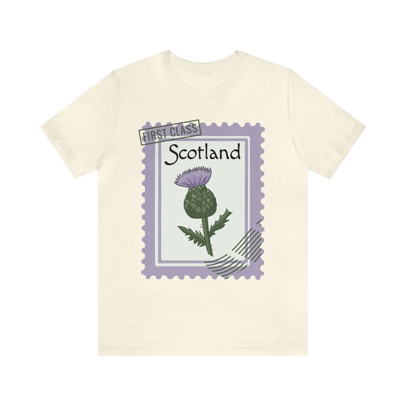Scotland T-shirt Scottish Thistle Stamp | Unisex Jersey Short Sleeve Tee Natural